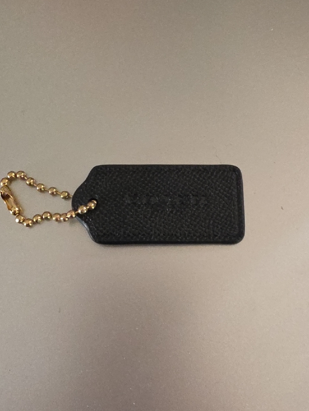 Black Leather Tag Keychain with Gold Chain